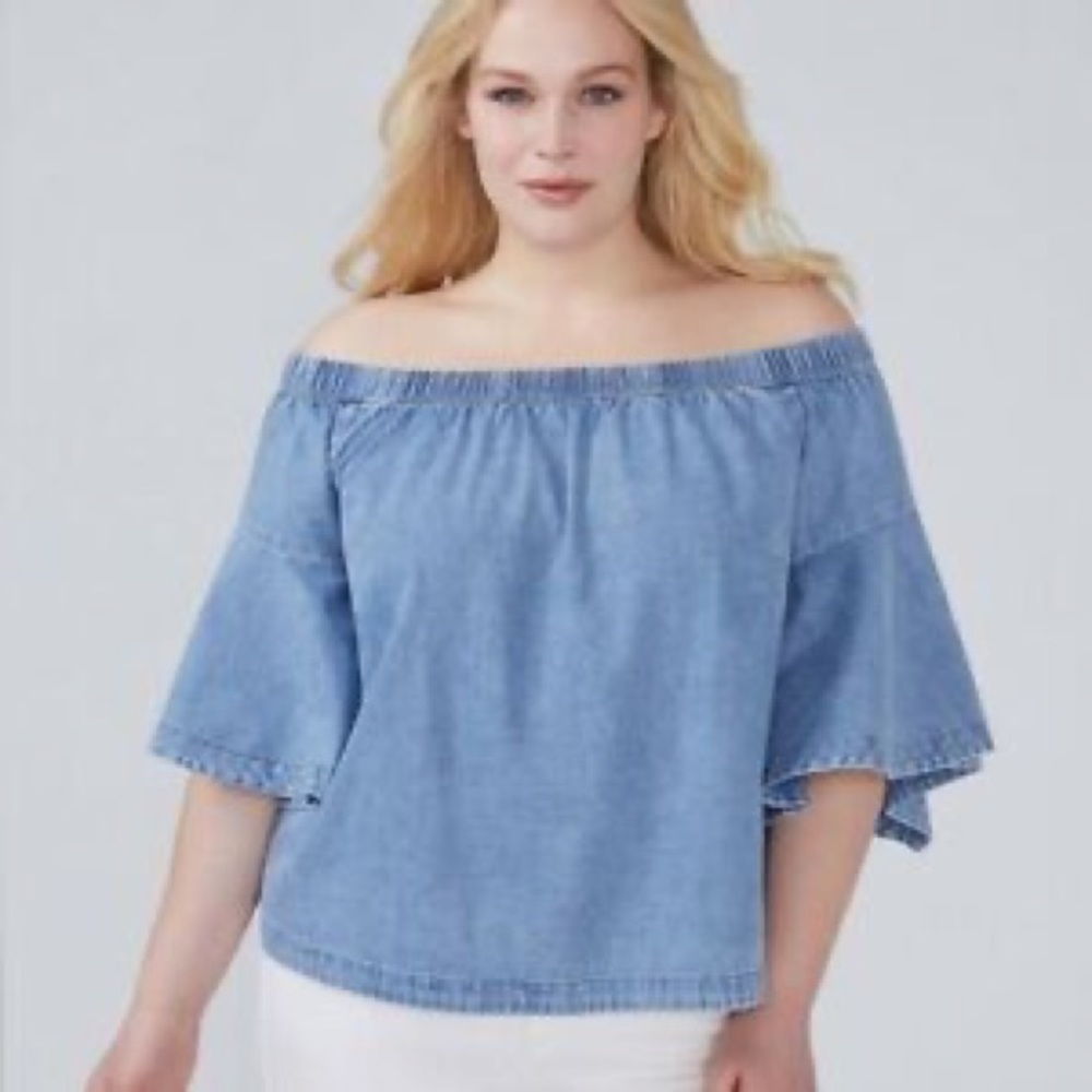 Lane Bryant Chambray Bell Sleeve Top